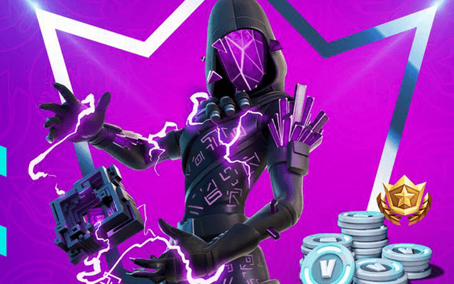 Fortnite personage naast V-Bucks en een kroon