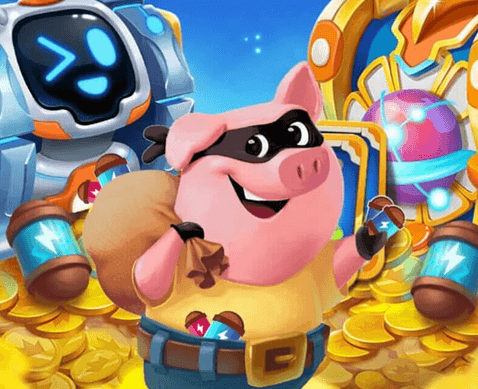 Coin Master varken tussen gouden munten en andere personages
