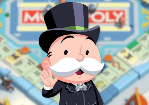 Mr. Monopoly met hoge hoed voor een Monopoly speelbord