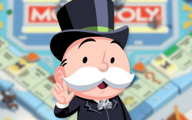 Mr. Monopoly met hoge hoed voor een Monopoly speelbord