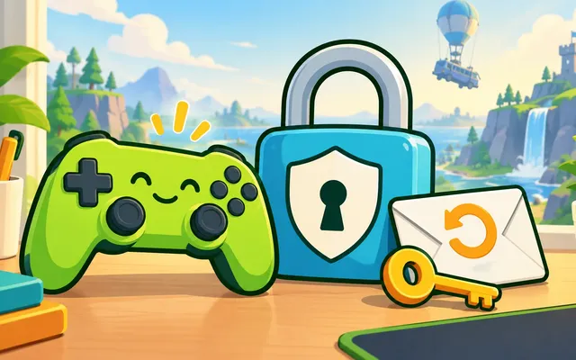 Een groene controller naast een hangslot, een sleutel en een envelop met een herstelpijl