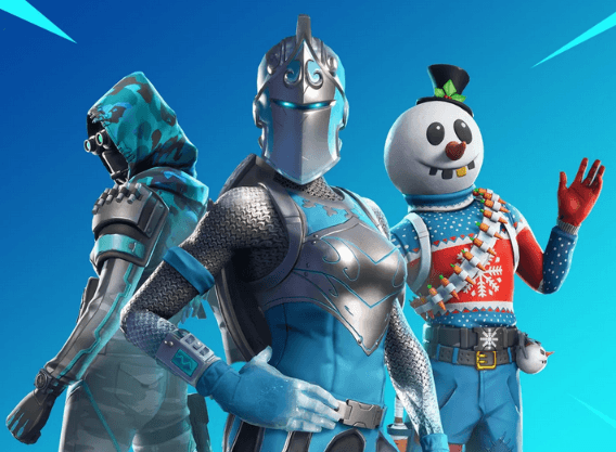 Twee Fortnite personages, waaronder een sneeuwpop met hoge hoed