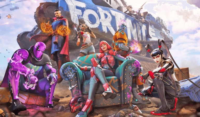 Archiefillustratie met verschillende Fortnite personages