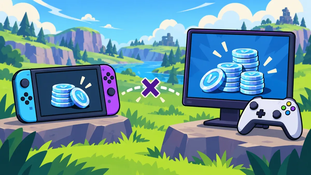 Illustratie van een handheld en een pc met verschillende stapels blauwe gamemunten