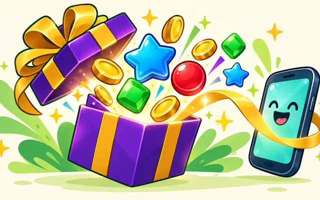 Een open cadeau met munten en kleurrijke puzzelstukken naast een smartphone