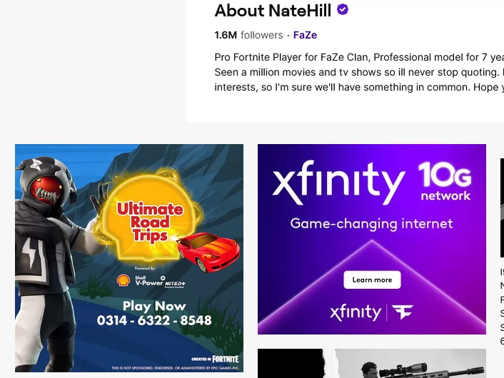fortnite shell reclame in twitch