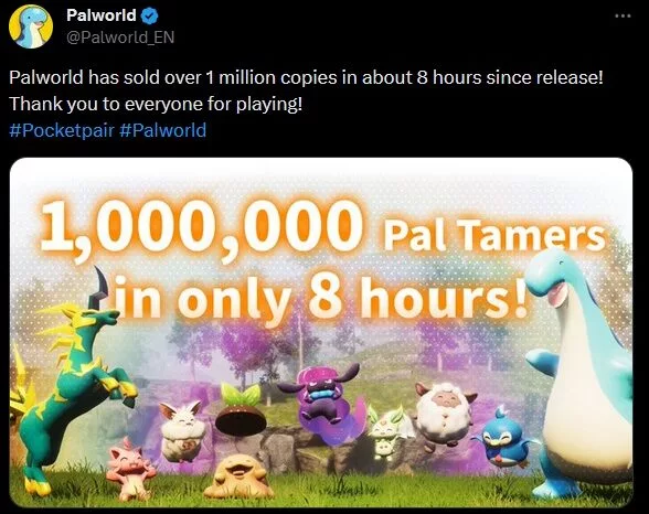 pal world 1 miljoen spelers in 8 uur